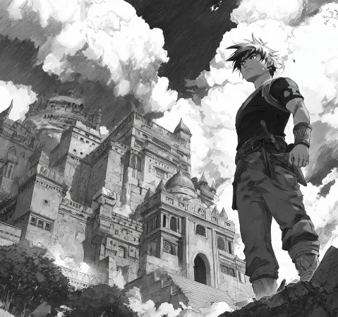 校园漫画《课桌之间的距离》封面，画着教室窗边的两个少年